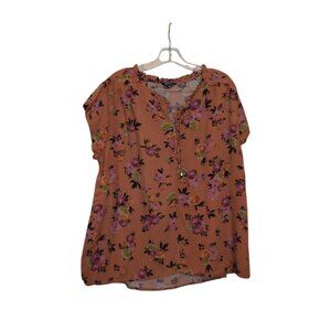 BUFFALO David Bitton Ruffles V-Neck Ties & 2 Buttons Down Flare Tan Blouse XL